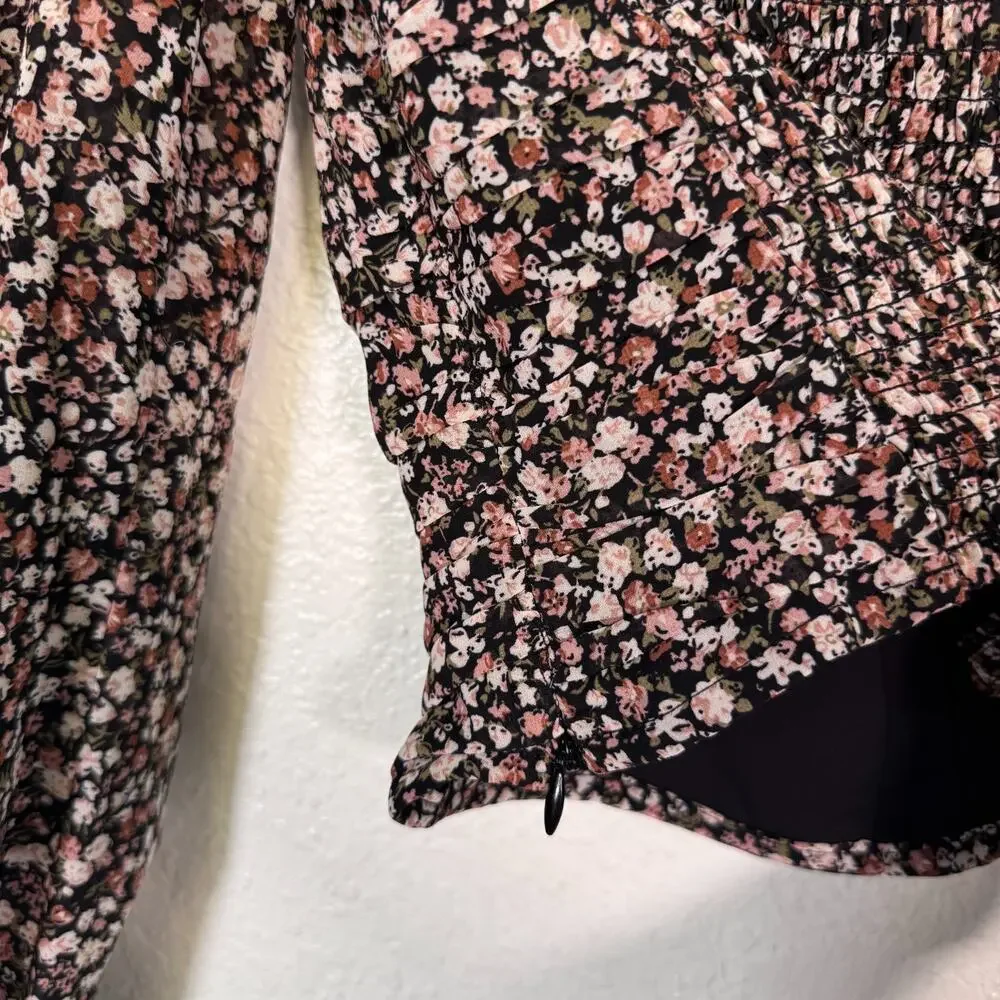 ASTR The Label Top Womens Small Floral Ruched Smocked Blouse Cottagecore Boho S